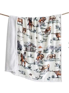 NWT Indigo Hill campfire cowboy theme Sherpa throw 54”x68”